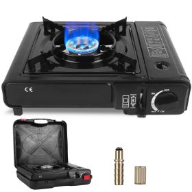 Portable Camping Stove Butane Canister Dual Fuel Burner Piezo Electric Ignition Single Burner with Automatic Tank Ejection Overpressure Cut Off Carry