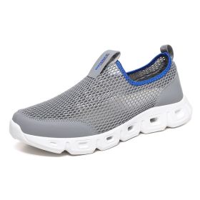 Male Slip-on Mesh Running Trainers Men Outdoor Aqua Shoes Breathable Lightweight Quick-drying Wading Water Sport Camping Sneaker (Color: Dark Grey, size: 42)